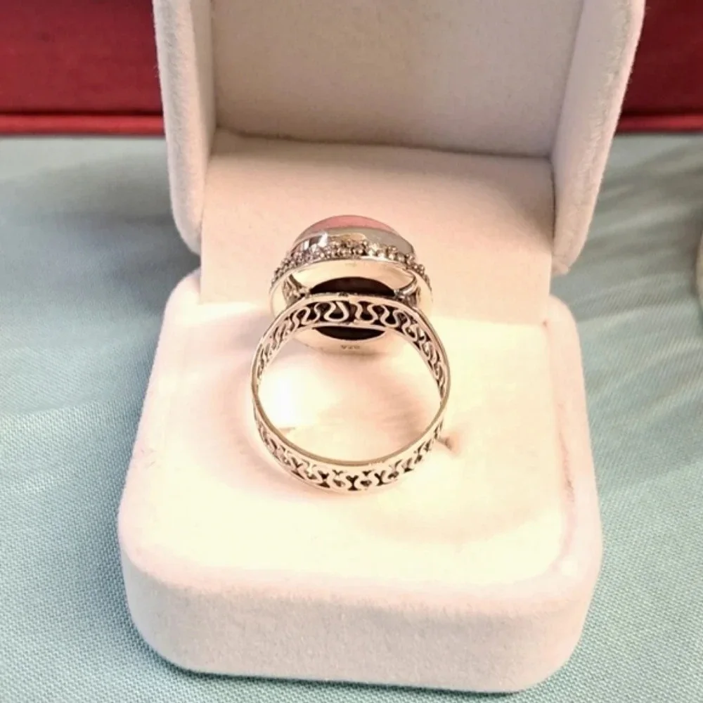 Norwegian Thulite Solitaire Ring In 925 Sterling Silver.